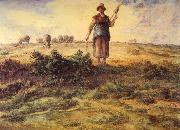 Jean-Franc Millet A Shepherdess and her Flock Watercolour heightened with white oil on canvas